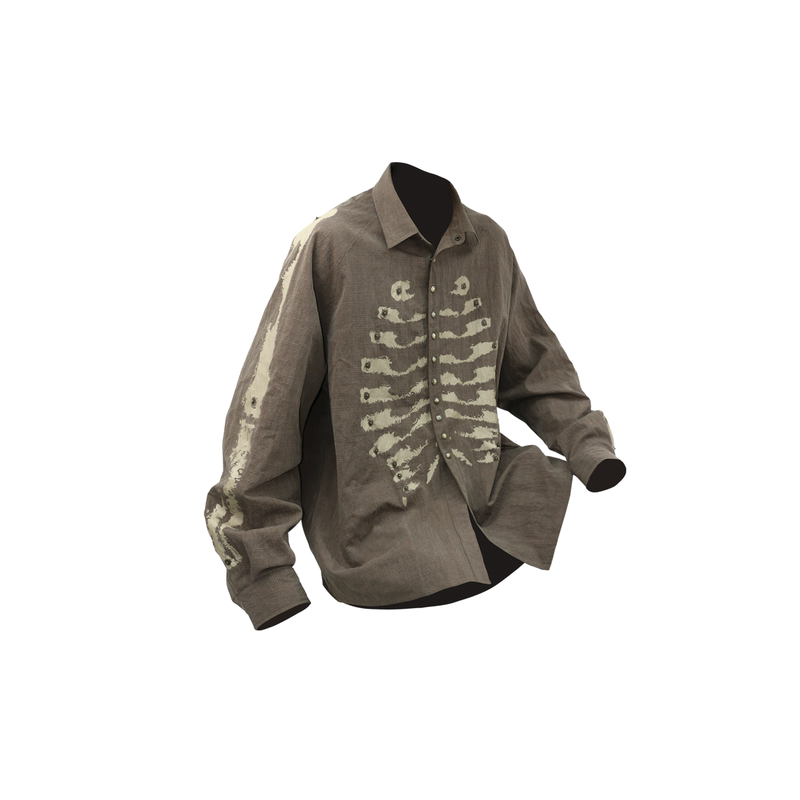 Relabel('Bone) Lyocell Cotton Texture Rock Pattern Skeleton Gem Rivet Button Silhouette Long-Sleeve Shirt