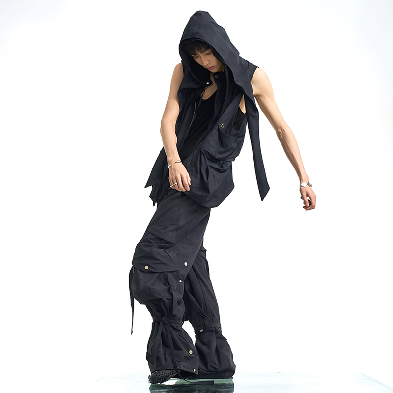 Zhang Hanrui's Same Style Relabel (Pleated Ripple) Inverted Waistband Detachable Cropped Pants Spliced with Long Pants