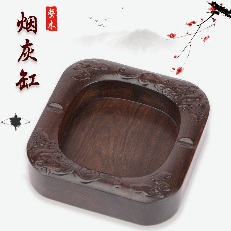 Red Wood Chinese Style Tobacco Ashtray Real Wood Cigarette Cylinder Office Creative Retro Whole Wood Burning Cylinders Business Gift-giving