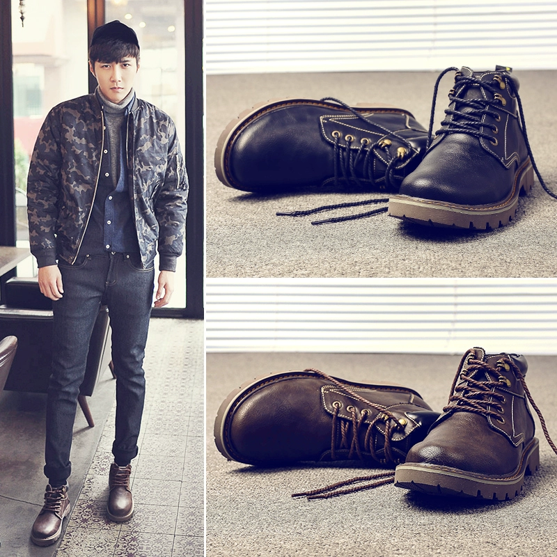 Martin boots của nam Giày nam của Anh 2020 mới mùa thu giày cao cổ nam giày dụng cụ cắt giữa giày bốt tuyết giày da nam - Giày ống