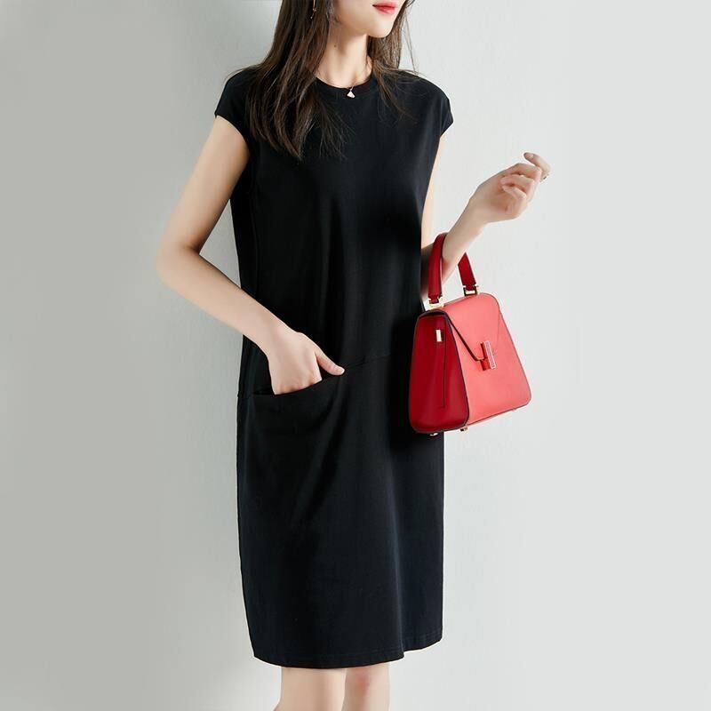 S20-e-blackEuropean station 2021 summer wear new pattern Women's wear Medium and long term Dress easy Show thin Versatile Sleeveless Age reduction Base skirt