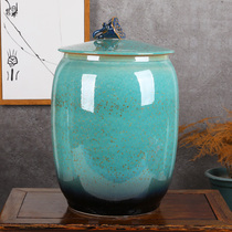 Jingdezhen ceramic rice jar rice bucket with lid tea jar sealed tea cake jar household water cylinder moisture-proof grain jar rice box