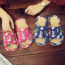 Girls slippers indoor Four Seasons 8 years old child cartoon parent-child linen fabric male home non-slip mute soft bottom summer