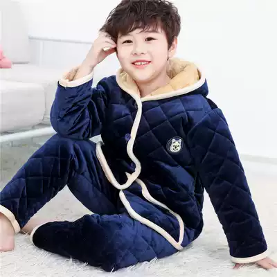 Winter children's three-layer cotton pajamas thickened boys and girls baby children flannel boy suit