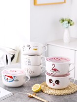 Ceramic refreshing bowl with lid lunch box office lunch box office lunch box microwave special sealed soup bowl Bubbling Noodles Bowl with handle