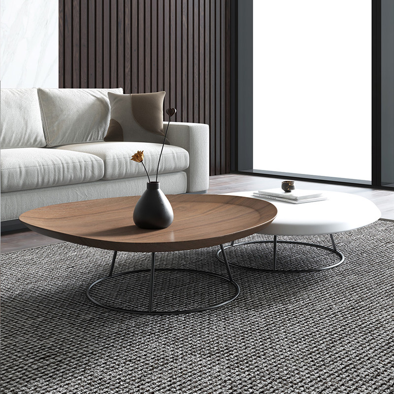 Nordic living room oval modern minimalist light luxury bump special-shaped round coffee table walnut color TV cabinet combination