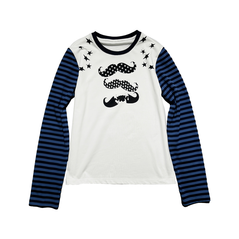 Wase “Mustache” Millennial Retro Color-Block Striped Star Fitted Regular Shoulder Slimming Street Long-Sleeve T-Shirt Wase “Mustache” Millennial Retro Color-Block Striped Star Fitted Regular Shoulder Slimming Street Long-Sleeve T-Shirt