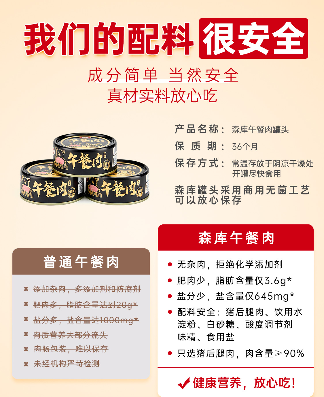 森库 午餐肉罐头 105g*5罐 猪肉添加量≥90% 图2