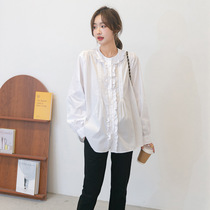 Spring new maternity clothes foreign style fashion Korean version lace age reduction long-sleeved shirt trendy hot mom professional commuter shirt
