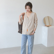 Spring new maternity wear Korean version cartoon age-reducing long-sleeved knitted sweater tide mom wear loose foreign-style cardigan jacket