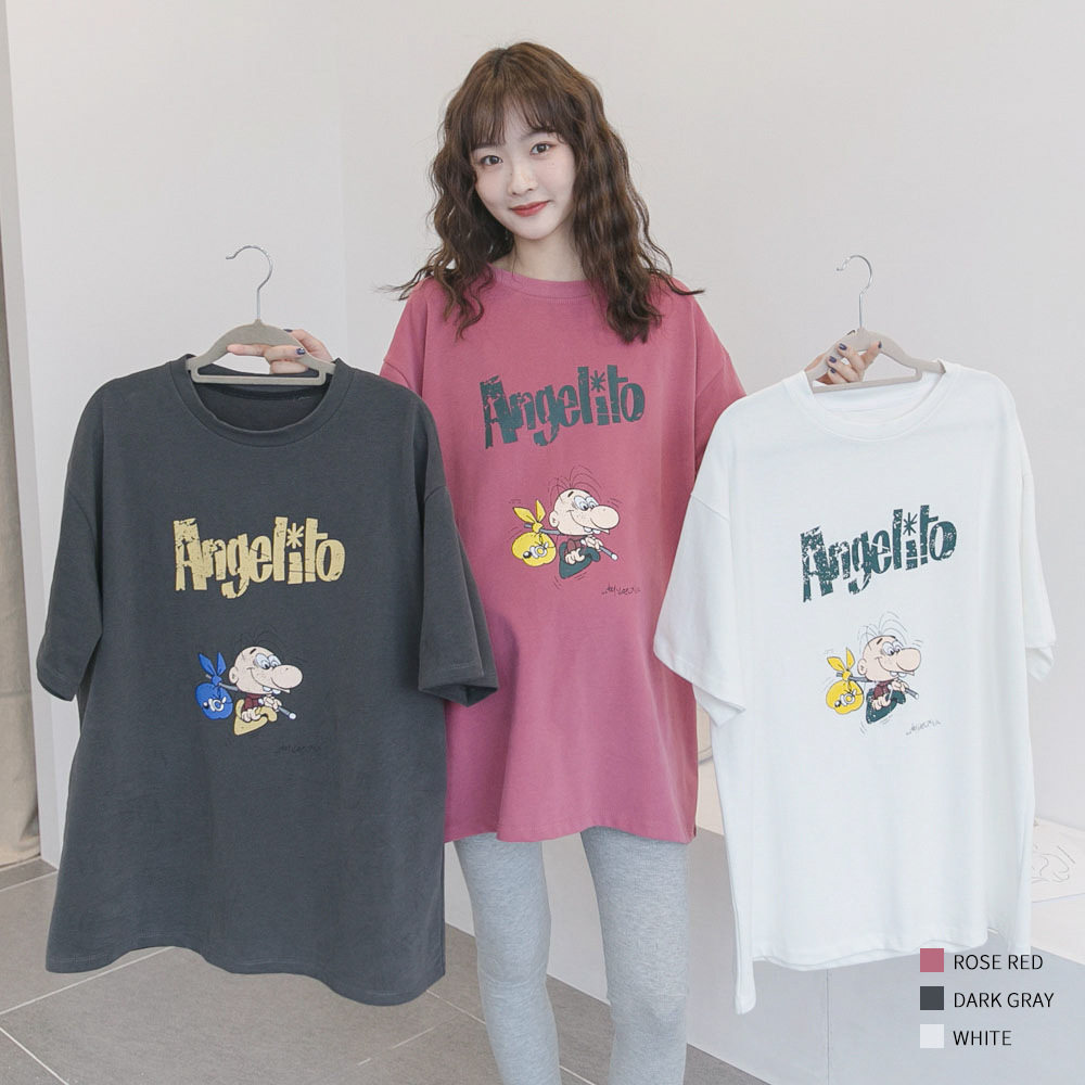 Spring and autumn surrogacy dress fashion cartoon printed thick cotton T loose large size with long sleeve blouses foreign wear and clothing damp