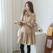 Spring new maternity wear Korean version of the Western style fashion long-sleeved dress tide mother can go out breastfeeding shirt fishtail skirt