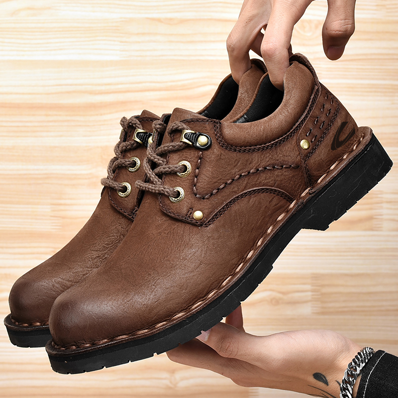 German camel dynamic men's casual leather shoes leather big-toe shoes outdoor soft leather dad men's shoes British tooling shoes