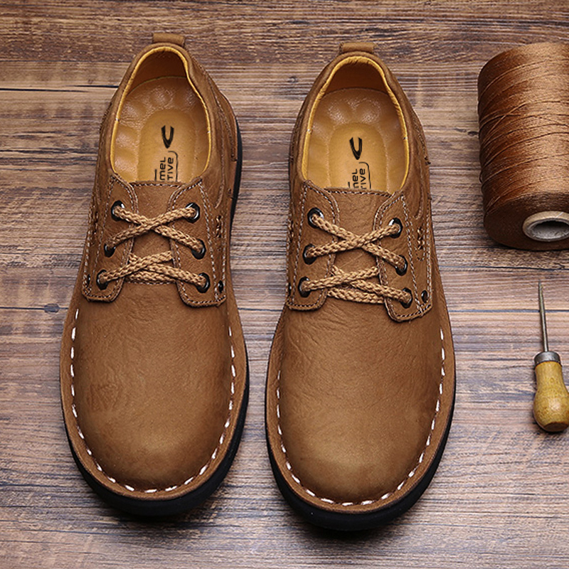 German camel dynamic outdoor casual shoes men's large scalp shoes leather work shoes men's low-top non-slip Martin shoes