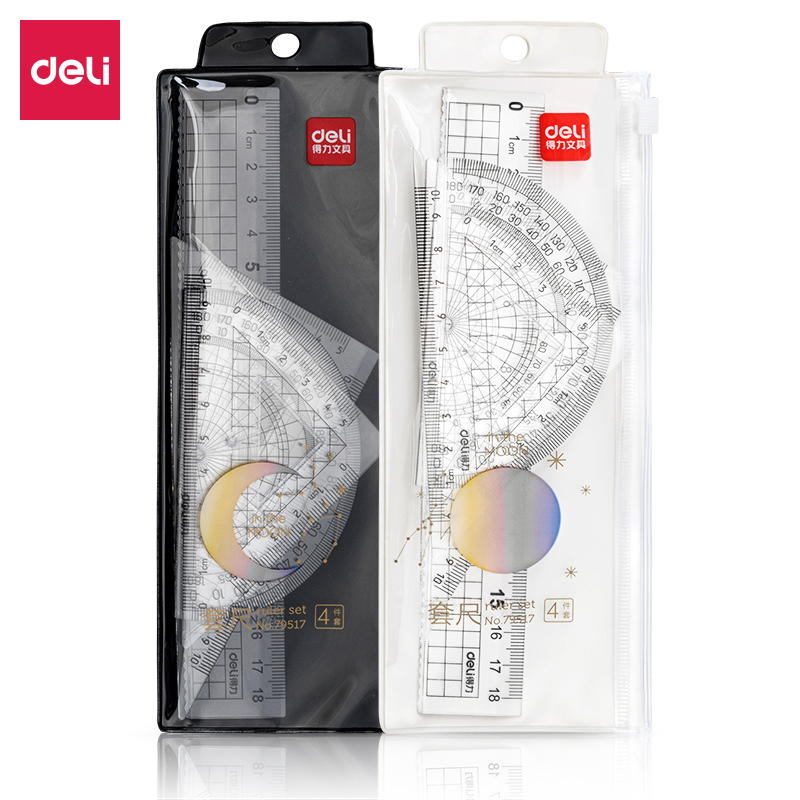 Able 79517 Student set ruler ruler Ruler Protractor RULER PROTRACTOR KIT THICKENED TRANSPARENT PS MATERIAL CHILDREN MULTIFUNCTION SLEEVE RULER-TAOBAO