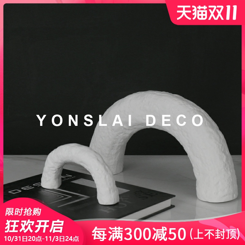 Minimalist modern model room arched light luxury style soft decoration art sandstone material TV cabinet decoration