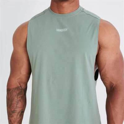 VANQUISH ESS series men's solid color sleeveless sports T-shirt Fitness training vest, pure cotton round neck breathable
