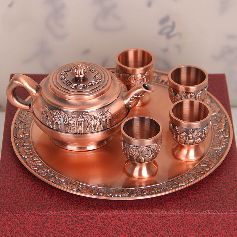 Bronze Elephant Tea Tea Tea Tea Teapot Tea Cup Tray Suit Business Gift Handicraft Pendulum 