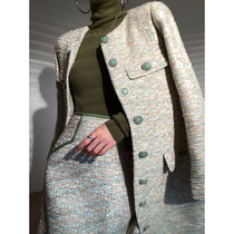 Aconiconi | light luxury couture dot weaving tweed celebrity coat womens high waist bag hip skirt autumn