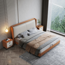 Modern Italian style solid wood frame structure light extravagant beds 1 5 1 8m leather art main sleeper approb. double soft leaning bed