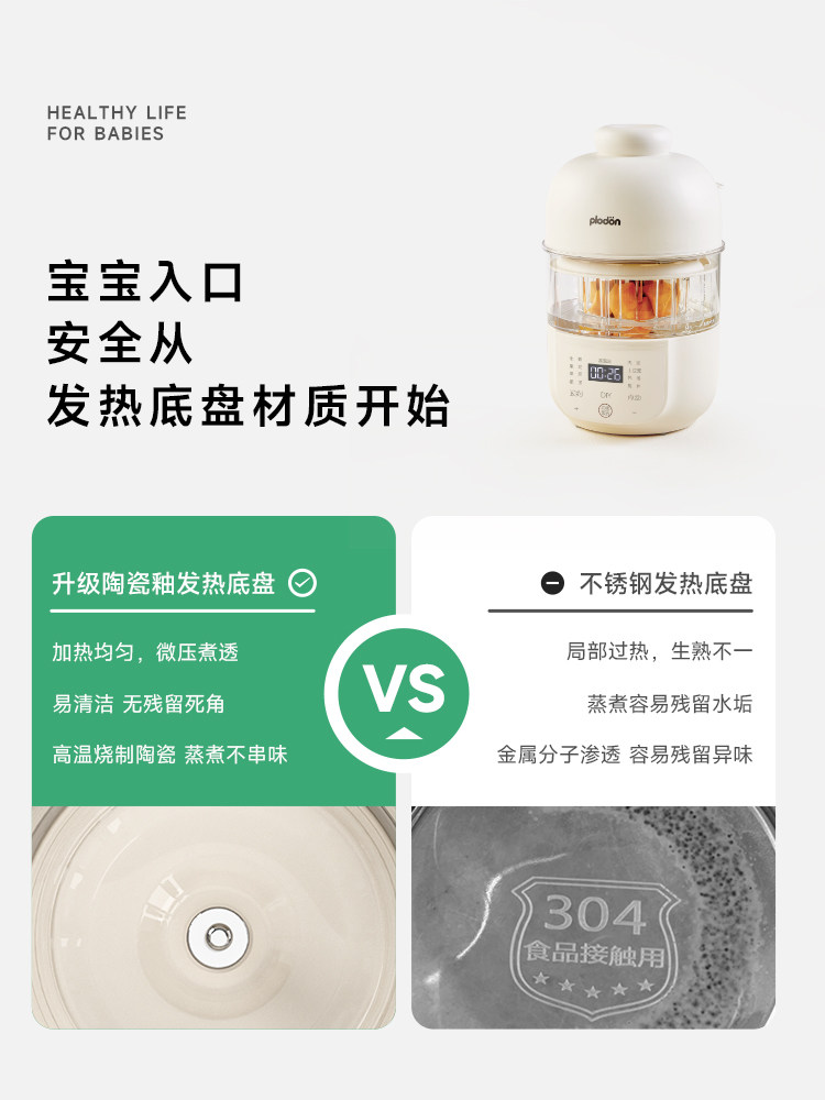 Plodon Multi-Function Food Processor for Baby Food, Automatic Blending and Cooking, Small Rice Paste Machine