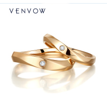 VENVOW 18K rose gold ring couple female wavy curve diamond-set wedding ring a pair of simple
