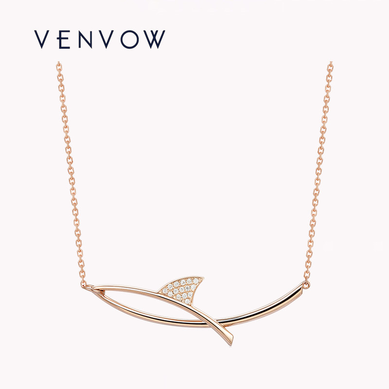 18k rose gold fish-shaped inlaid diamond necklace with female gold white Sichuan fritillary dolphin lock bone chain temperament Mother's Day gift