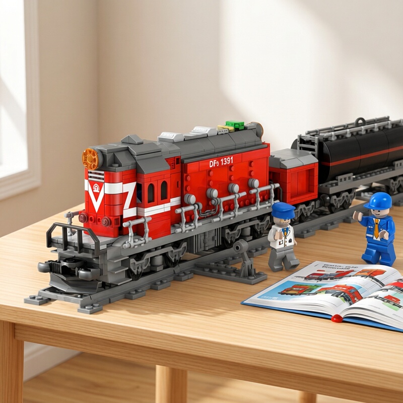 Kaizhi Building Blocks City Train Dongfeng 5 Diesel Locomotive Track Steam Electric Train Model Assembly Toy