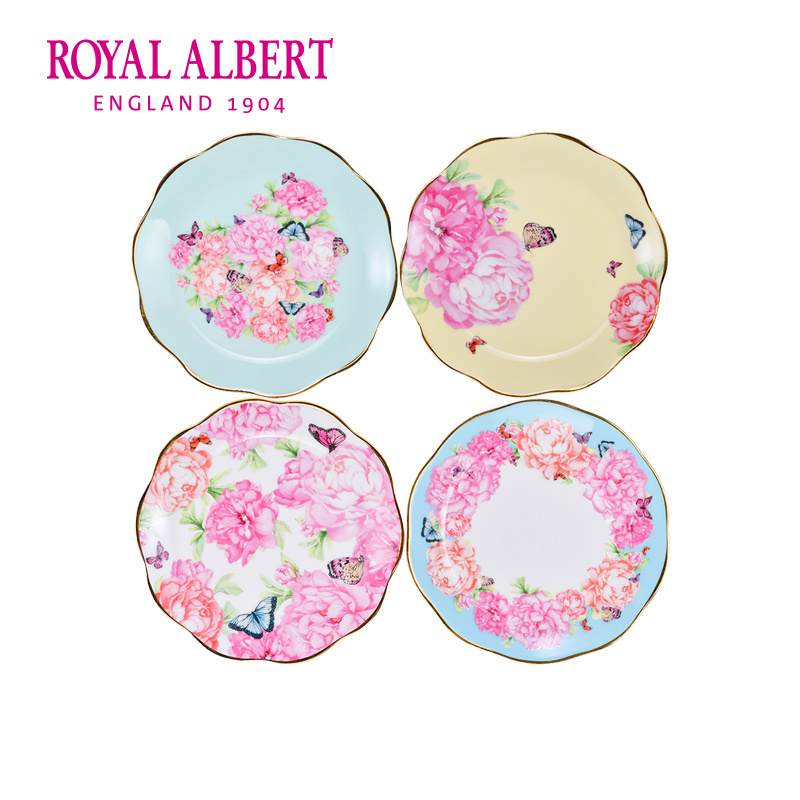 Royal Albert Royal Albert Miranda Co-Branded Bone China Saucer, Four-Piece Dessert Plate Set