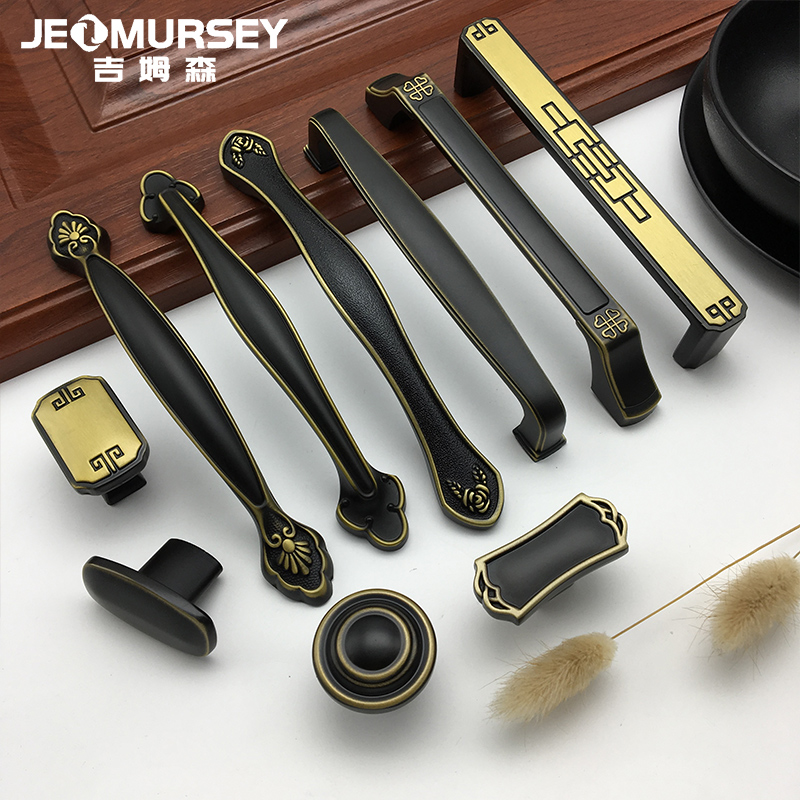 Simple modern cabinet door handle black American wardrobe handle European drawer overall cabinet handle single hole small handle