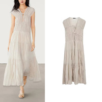 MD women's new French romantic garden style texture aesthetic pleated flying sleeves backless dress 6623623