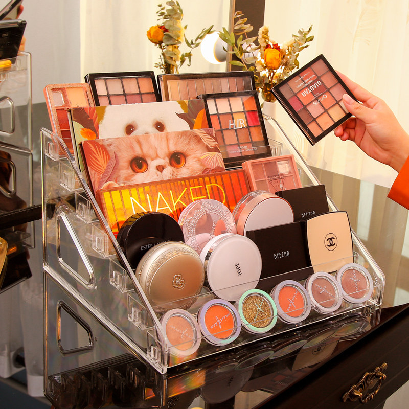 Eye Shadow Storage Box Transparent Acrylic Air Cushion Pan Pink Cake Cosmetics Containing Box Mouth Red Color Makeup Tabletop Shelf