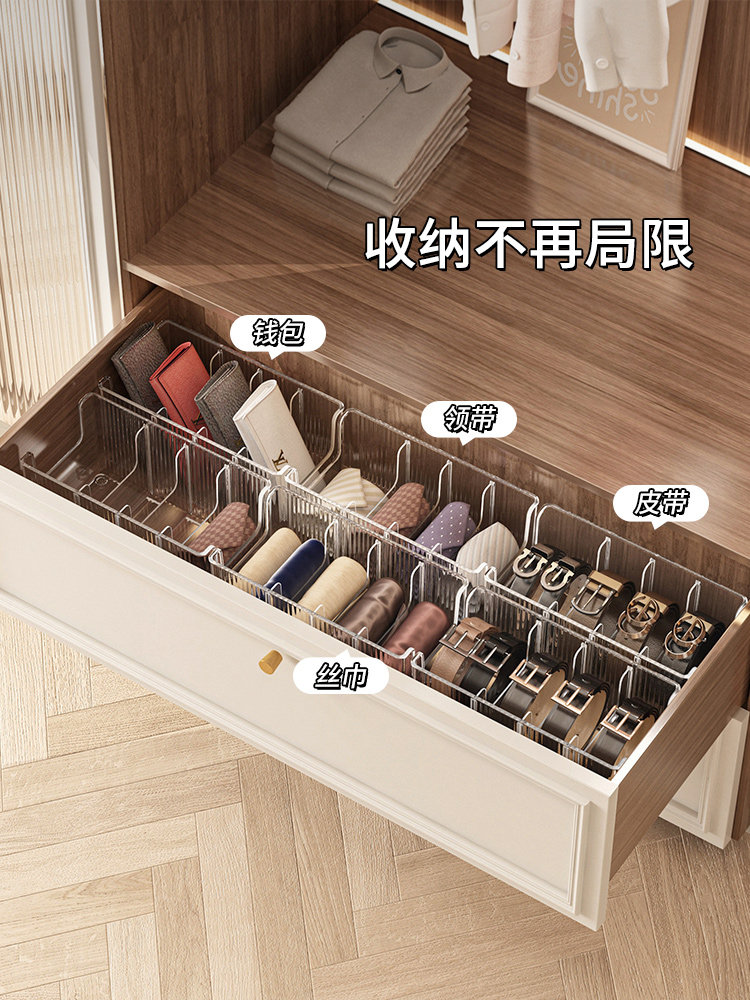 Belt Storage Box Organizer for Home Use, Divided Tie Organizer Display Rack, Desktop Transparent Men's Belt Storage Box