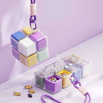 Magic Cube Pill Box, Portable Magnetic Sealed Moisture-Proof Small Pill Box, Large Capacity, Seven-Day-A-Week Medicine Dispensing Box