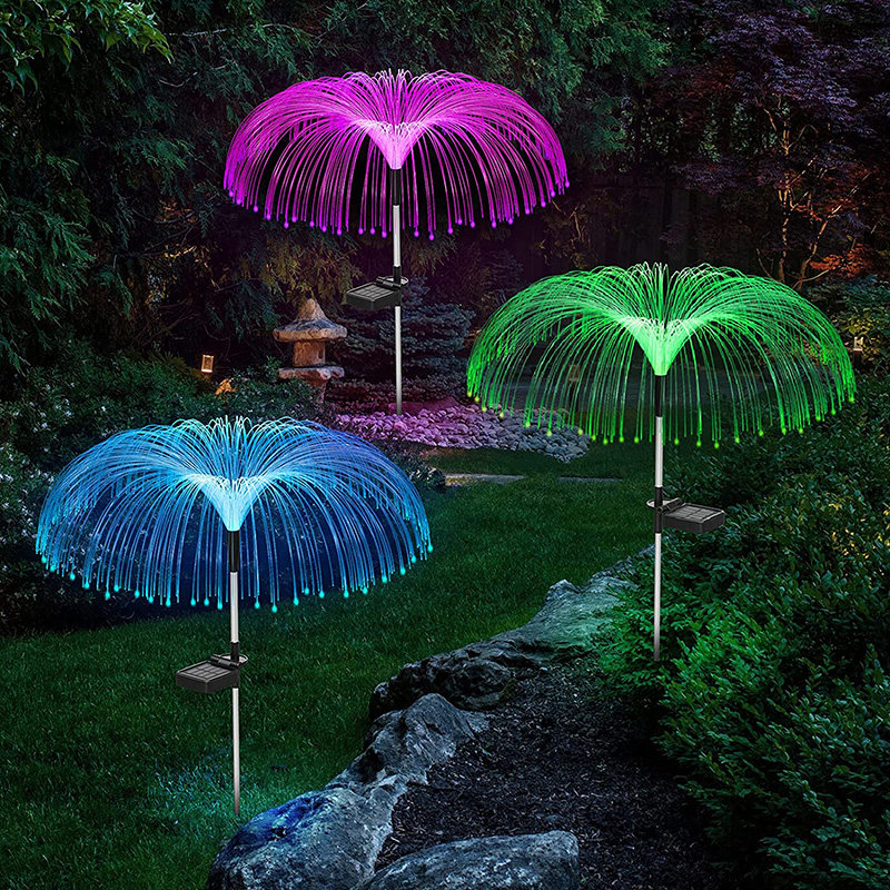 Solar Outdoor Atmosphere Decorative Lights LED Fiber Jellyfish Waterproof Patio Garden Villa Area Lawn inserts