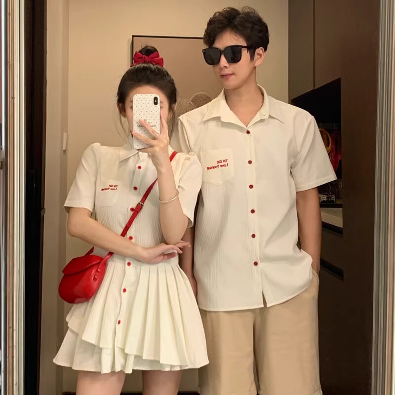 French-Style Couple Outfits for Summer, One Skirt and One Shirt, Niche Design, Preppy Style, 2026 New High-End Set