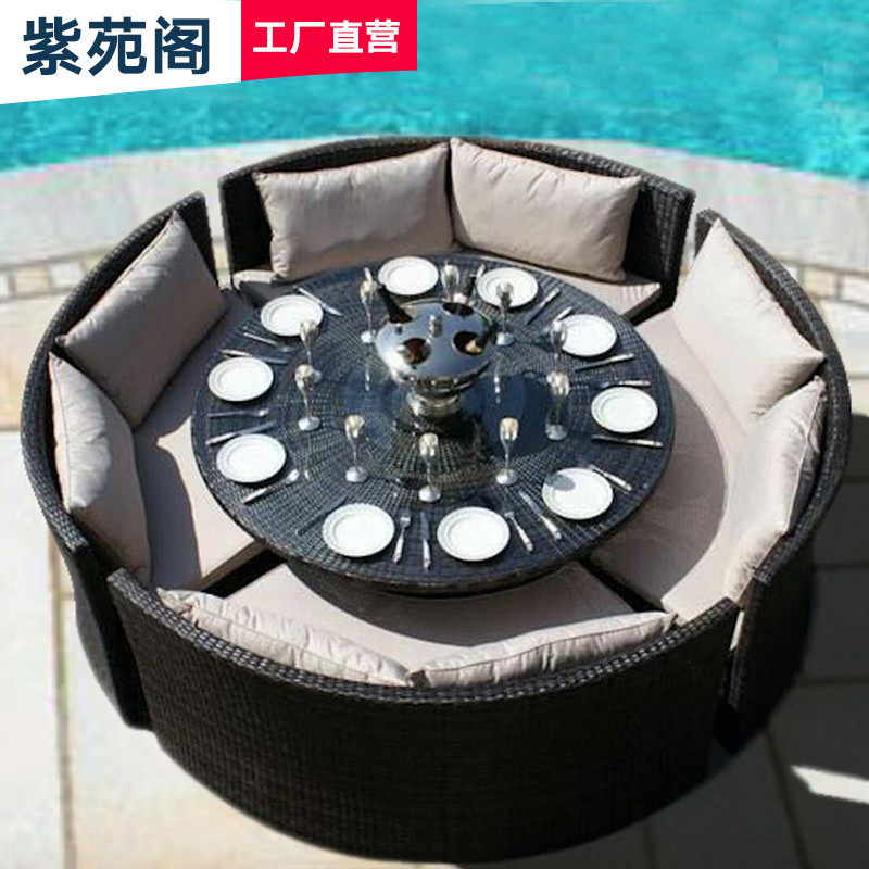 Outdoor rattan table and chair combination roof garden leisure rattan aluminum alloy waterproof rattan chair patio garden table and chair with umbrella