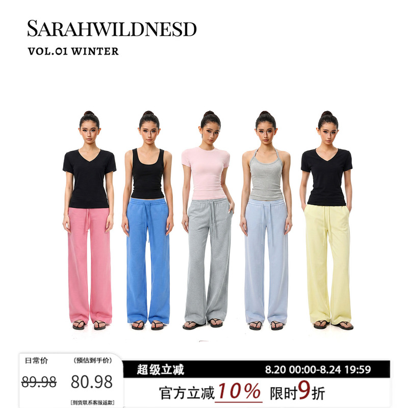 Sarahwildnesd American-Style Low-Waist Casual Sweatpants for Women, Autumn and Winter Blue Straight-Leg Wide-Leg Loose Sports Pants Sarahwildnesd American-Style Low-Waist Casual Sweatpants for Women, Autumn and Winter Blue Straight-Leg Wide-Leg Loose Sports Pants