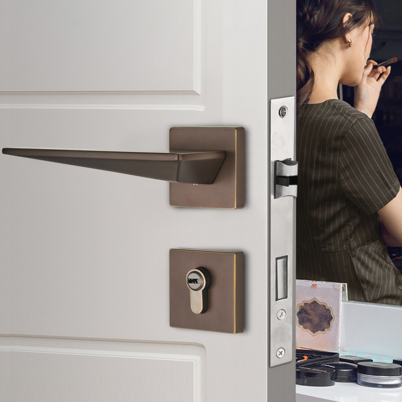 Solid yard modern minimalist mute two-piece door lock indoor geometric minimalist bedroom door coffee ancient handle universal