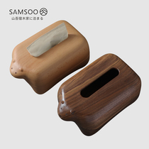 Black Walnut creative multi-function tissue holder Non-perforated roll paper holder Nordic household hotel dining table solid wood tissue box