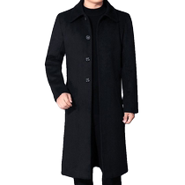 Mens slim mid-length over-the-knee windbreaker autumn and winter business casual wool coat plus velvet thickened woolen coat