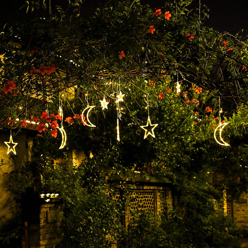 Solar outdoor courtyard lightstar moon waterproof lamp balcony layout garden decoration LED color lights string camping