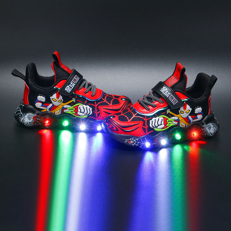  Ottman Children Bright Shiny Light Shoes Boy Shoes 2020 Summer Little Boy breathable mesh Laces Light Shine Flash