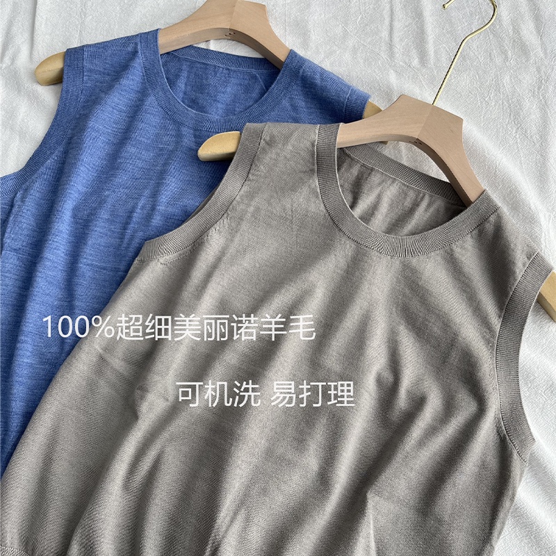 Machine Washable Superfine Merino Wool Round Neck Sleeveless Wool Vest for Women, Spring and Summer Thin Knit Top Machine Washable Superfine Merino Wool Round Neck Sleeveless Wool Vest for Women, Spring and Summer Thin Knit Top