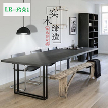 American solid wood conference long table modern simple office computer desk reception negotiation Workbench black desk table