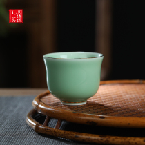 Jingdezhen handmade teacup Ceramic small round cup Tea Kung Fu tea set Single cup antique collection-grade green enamel