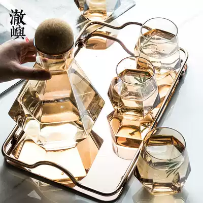 Cheyu light luxury Nordic creative Geometric glass cold water pot Amber diamond pot Living room water set