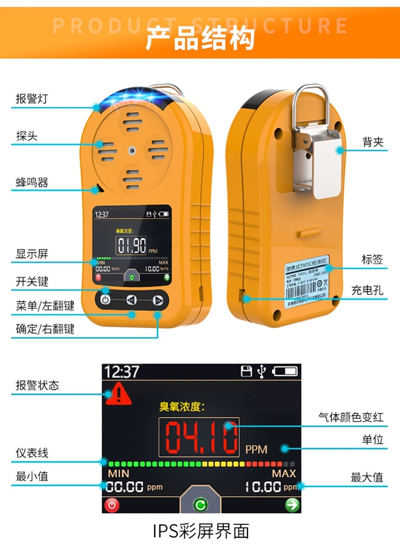 Máy dò Ozone cầm tay Máy kiểm tra nồng độ mùi khí dư Kiểm tra cầm tay khí độc hại và có hại