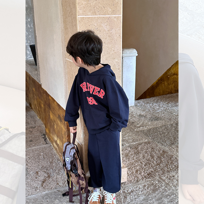 Shrimp sauce linen boy necropolis suit Spring autumn season 2023 new baby even cap foreign air children sports pants tide-Taobao