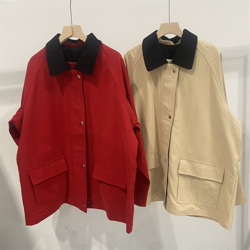 25 New Niche Row Style All-Cotton Oxford Cloth Color-Blocked Lapel Workwear Silhouette Jacket for Women, Barn Style 25 New Niche Row Style All-Cotton Oxford Cloth Color-Blocked Lapel Workwear Silhouette Jacket for Women, Barn Style
